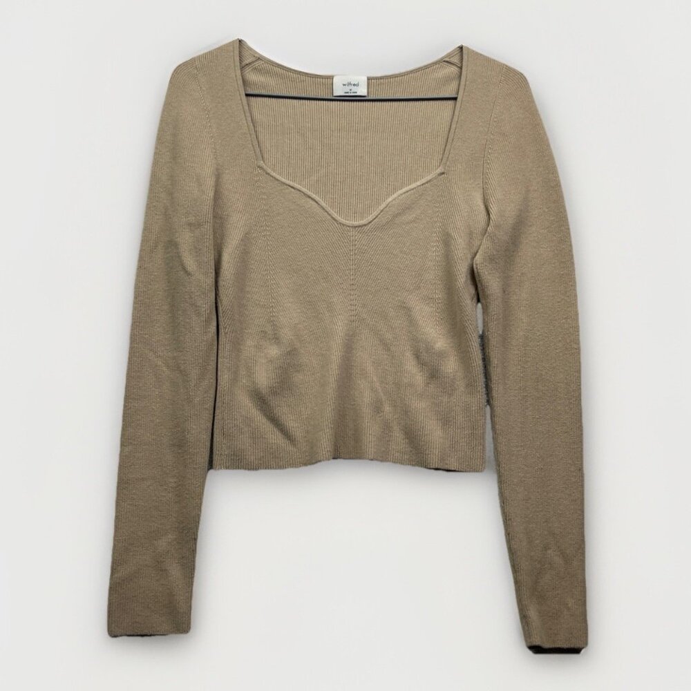 Aritzia Wilfred Tuscany Sweater Tight Knit Sweetheart Ribbed Soft Sand / Beige M